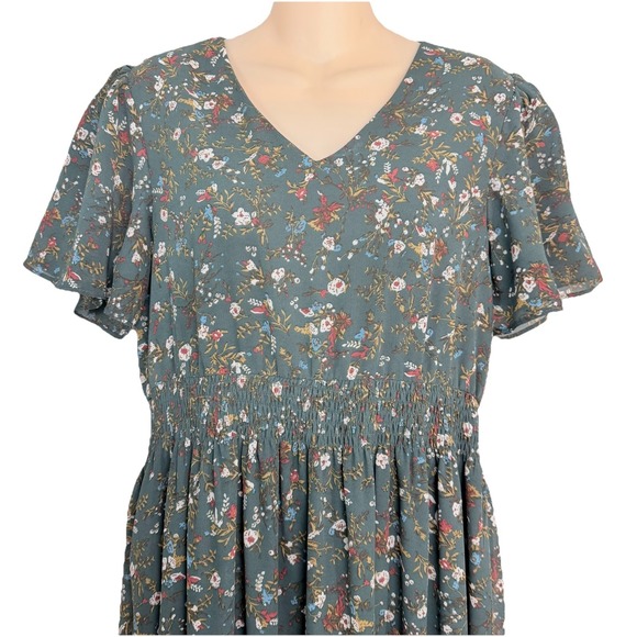 MikaRose Floral Tiered Maxi Dress Gray V-Neck Romantic Cottagecore Modest M - Picture 2 of 11